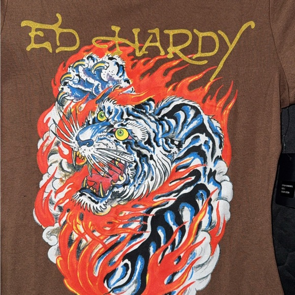 Ed Hardy Brown Dress with Fiery Graphic women’s size small new - Picture 2 of 3